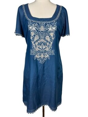 MM Couture by Miss Me Silk Blend Embroidered Mini Dress Blue Size Large